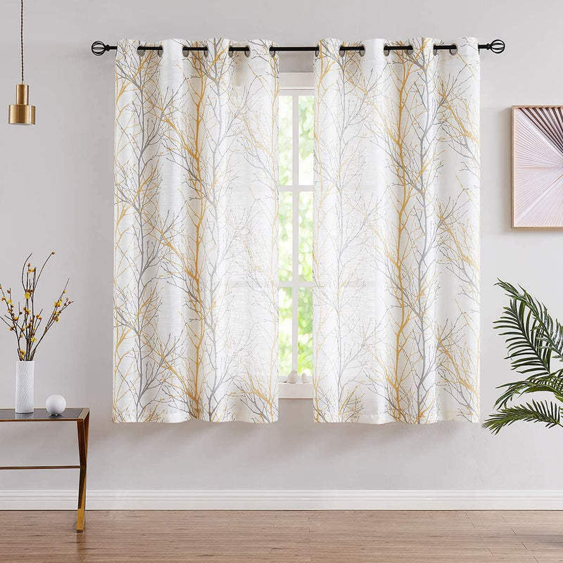 FMFUNCTEX Branch White Curtains 84” for Living Room Grey and Auqa Bluetree Branches Print Curtain Set Wrinkle Free Thick Linen Textured Semi-Sheer Window Drapes for Bedroom Grommet Top, 2 Panels Home & Garden > Decor > Window Treatments > Curtains & Drapes FMFUNCTEX Yellow 50" x 45" 