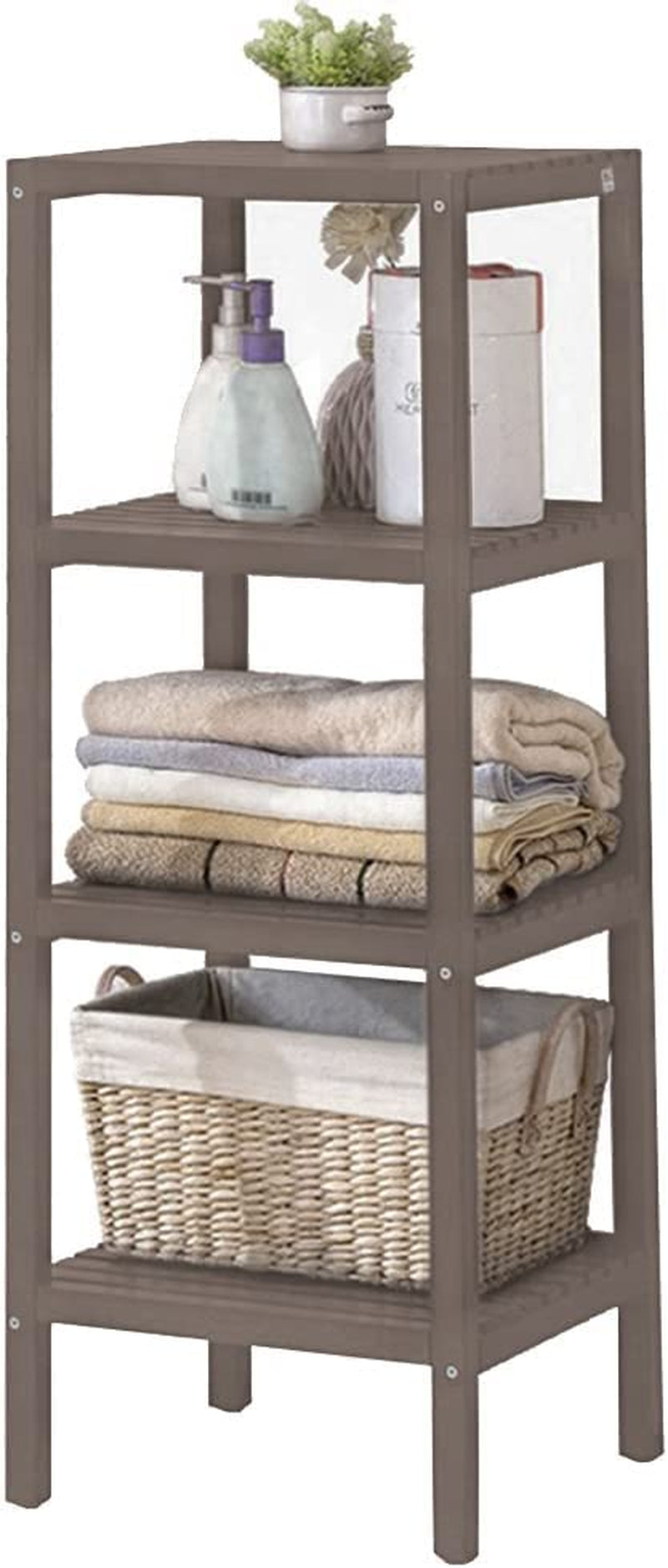 IOTXY Solid Wood Storage Rack - 5-Tier Bathroom Floor Standing Towel Shelf, Living Room Display Stand, Kitchen Organizer Home & Garden > Household Supplies > Storage & Organization IOTXY Brown 4-Tier 
