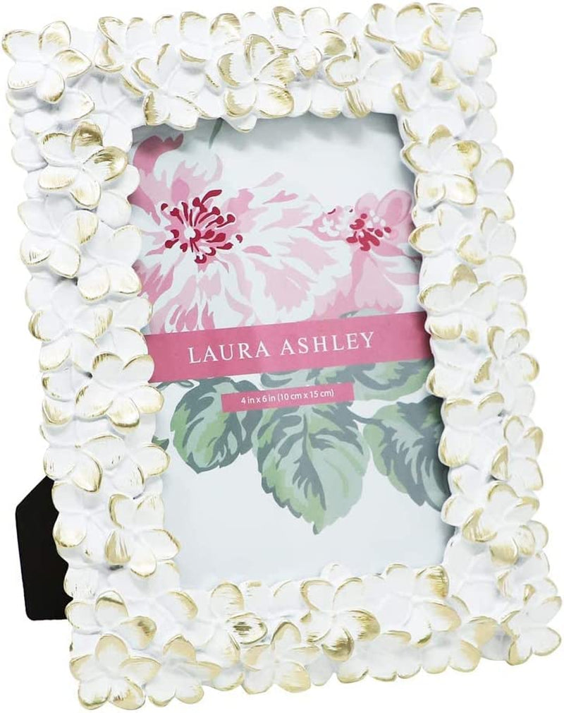 Laura Ashley 4X6 Pink Flower Textured Hand-Crafted Resin Picture Frame with Easel & Hook for Tabletop & Wall Display, Decorative Floral Design Home Décor, Photo Gallery, Art, More (4X6, Pink) Home & Garden > Decor > Picture Frames Laura Ashley White w/ Gold 4x6 