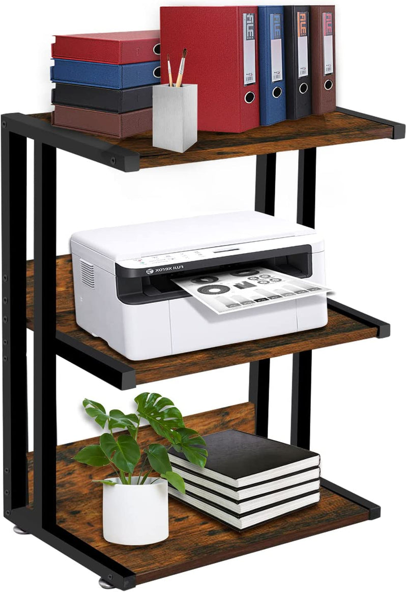 OUTBROS 3-Tier Printer Stand with Storage Shelf, Floor-Standing Multi-Purpose Shelf Rack for Media Player Scanner Files Books Microwave Oven in Kitchen Living Room Home Office