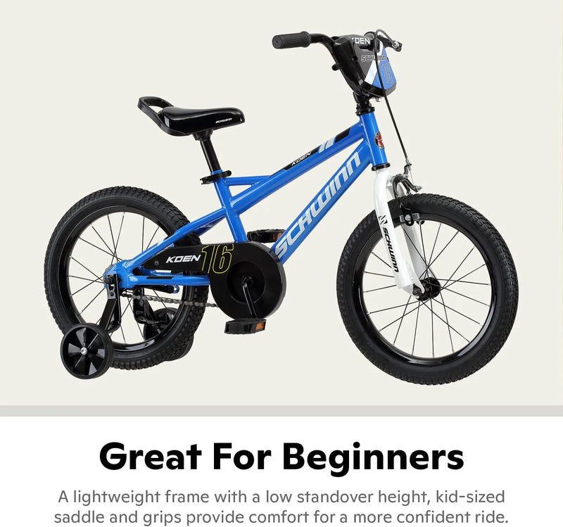 Schwinn Koen & Elm Toddler and Kids Bike, 16-Inch Wheels, Training Wheels Included, Blue & Thrasher Bike Helmet, Lightweight Microshell Design, Child, Blue