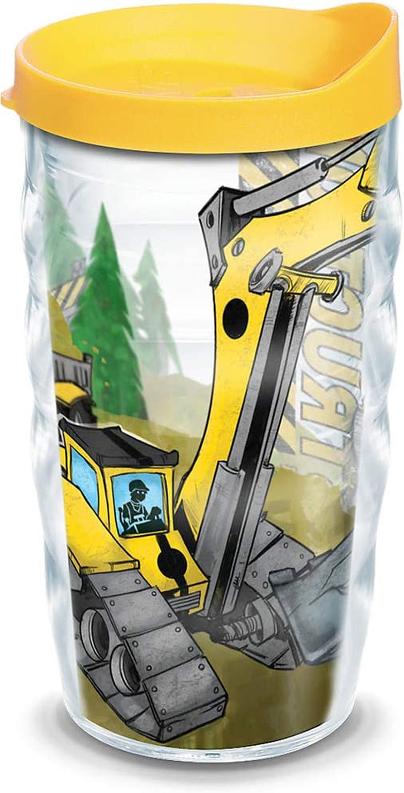 Tervis Construction Trucks Insulated Tumbler with Wrap and Yellow Lid, 10Oz Wavy, Clear