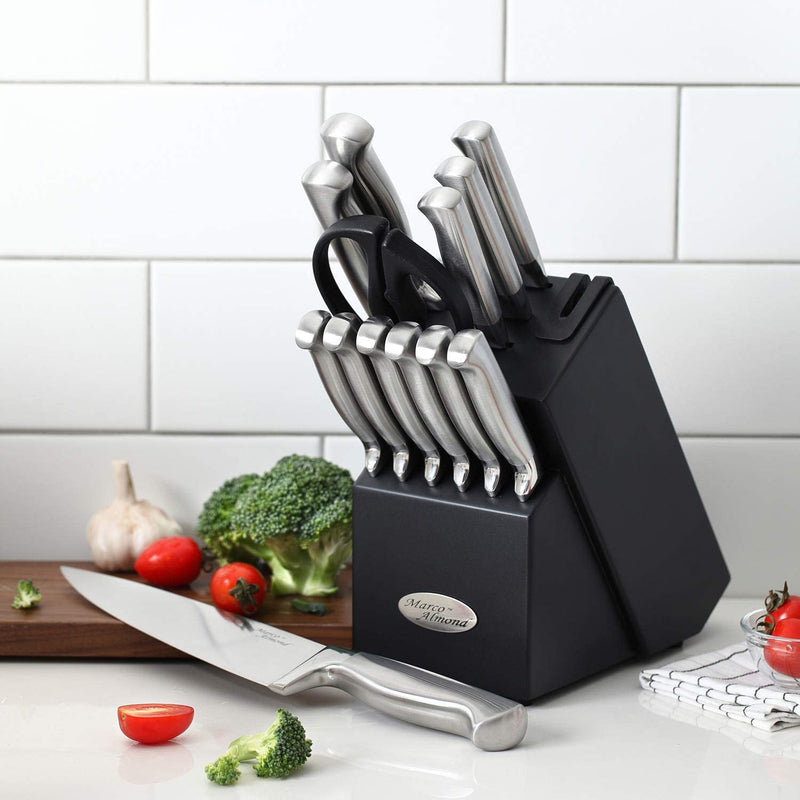 Kitchen Knife Set-Marco Almond® KYA28B Stainless Steel Knife Set 14 Piece Kitchen Knife Sets with Block Self Sharpening