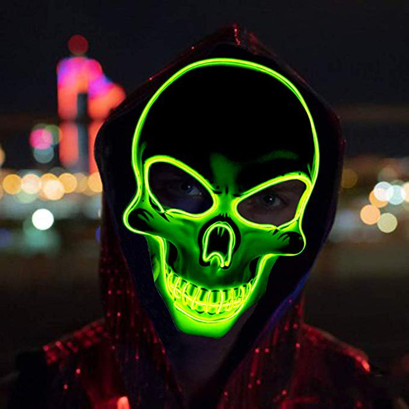 Light up Mask Halloween Cosplay LED Scary Death Skull Mask EL Wire Mask for Festival Parties Apparel & Accessories > Costumes & Accessories > Masks KAWELL Green  