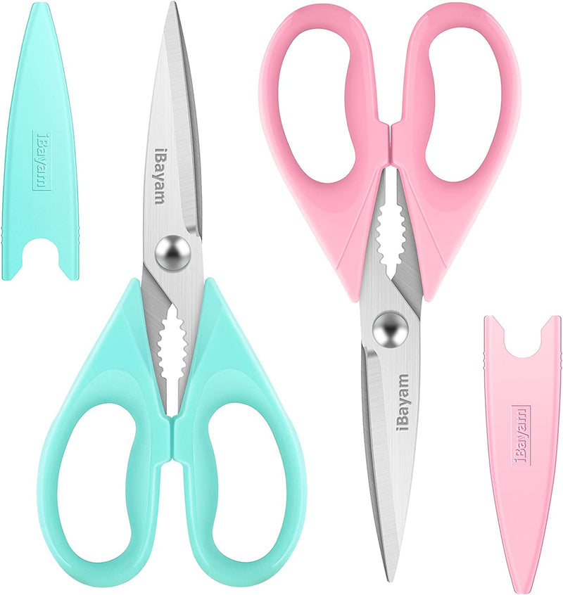 Kitchen Shears, Ibayam Kitchen Scissors Heavy Duty Meat Scissors Poultry Shears, Dishwasher Safe Food Cooking Scissors All Purpose Stainless Steel Utility Scissors, 2-Pack (Black Red, Black Gray) Home & Garden > Kitchen & Dining > Kitchen Tools & Utensils iBayam Pastel Pink, Mint Blue  
