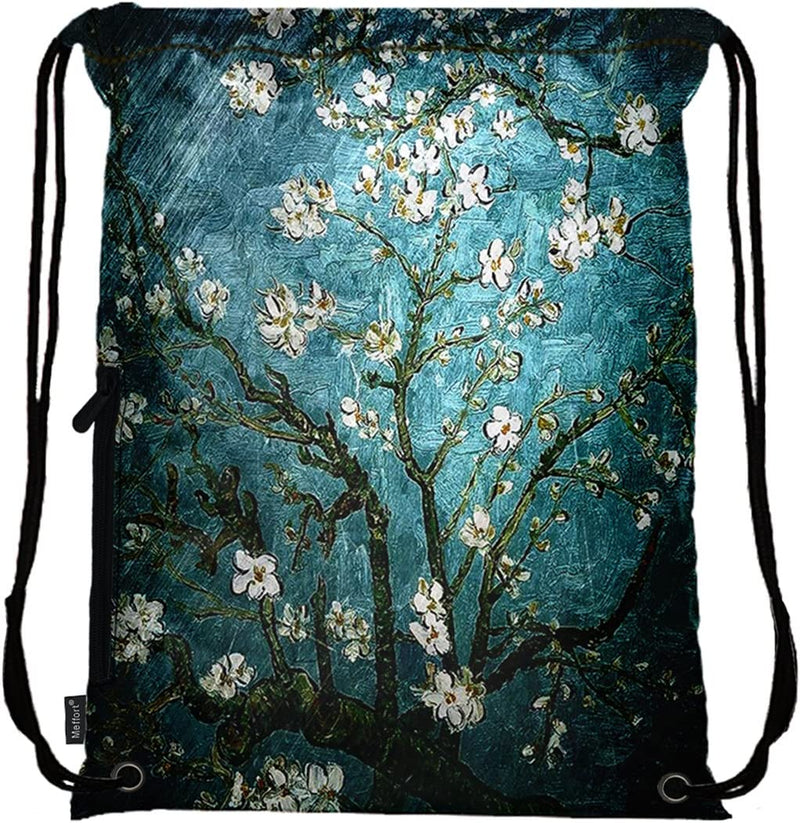 Meffort Inc Lightweight Drawstring Bag Sport Gym Sack Bag Backpack with Side Pocket - Almond Blossom Home & Garden > Household Supplies > Storage & Organization Meffort Inc   
