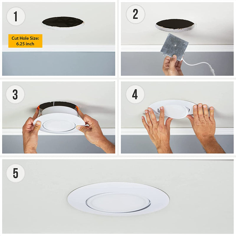 [4-Pack] PROCURU 6-Inch Gimbal Air-Tight LED 2700K-6000K Color Selectable, Rotate & Swivel Ultra-Thin Recessed Ceiling Downlight with J-Box, Dimmable, IC Rated (V6SL-GB-4P) Home & Garden > Lighting > Flood & Spot Lights PROCURU   