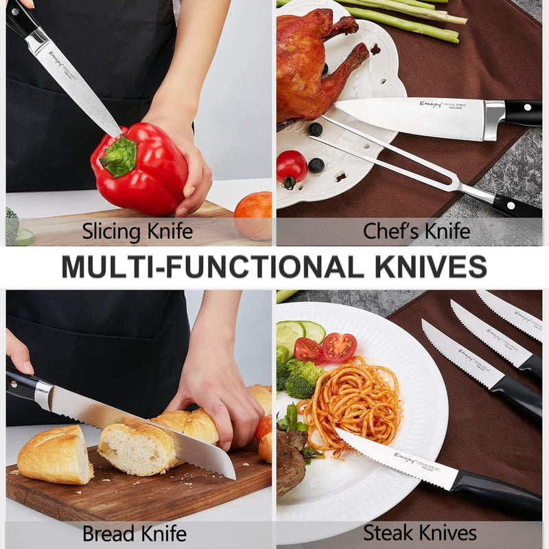 Emojoy 22-Piece Kitchen Knife Set with Block, Include 2-Pair Chef Knives, Carving Fork and Sharpener (Dual-Chef Sets) Home & Garden > Kitchen & Dining > Kitchen Tools & Utensils > Kitchen Knives Emojoy   
