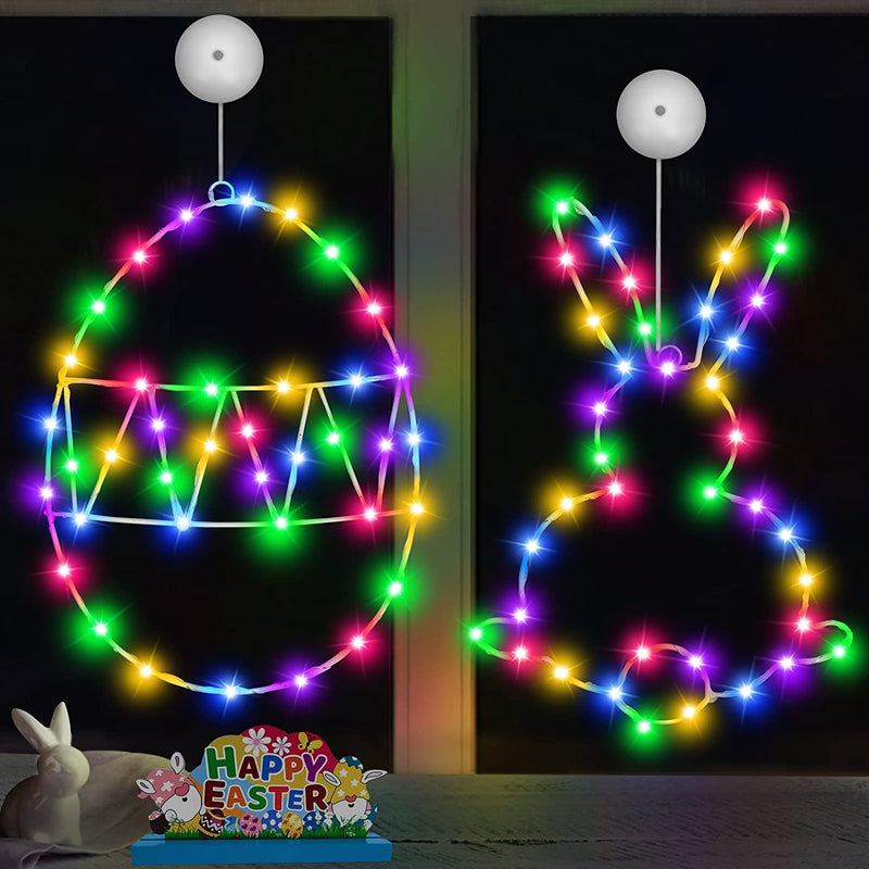 TURNMEON 2 Pack Easter Egg Bunny Window Lights Easter Decorations Battery Operated 45 LED Easter Egg 30 LED Rabbit 12" Waterproof Colorful Lights Easter Decorations Indoor Outdoor Home Party Decor