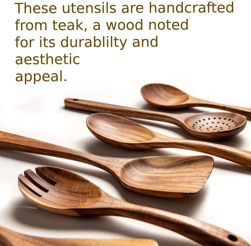 Culincraft Wooden Kitchen Utensil Set, Wooden Cooking Utensils, Wooden Utensils for Cooking, 6-Piece Set of Nonstick Teak Wood Kitchen Tools with Spoons, Spatulas, Skimmer, Salad Fork, and Gift Box Home & Garden > Kitchen & Dining > Kitchen Tools & Utensils Culincraft   