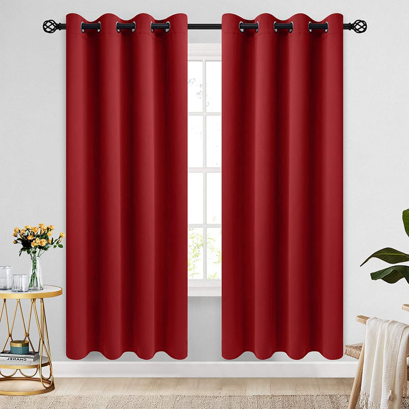 COSVIYA Grommet Blackout Room Darkening Curtains 84 Inch Length 2 Panels,Thick Polyester Light Blocking Insulated Thermal Window Curtain Dark Green Drapes for Bedroom/Living Room,52X84 Inches Home & Garden > Decor > Window Treatments > Curtains & Drapes COSVIYA Red 52W x 72L 