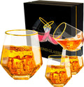 Diamond Whiskey Glasses, Set of 4 Rocks Glasses Gold Banded Cocktail Drinkware for Rum, Scotch, Bourbon or Wine Glasses, Tumblers Old Fashion Elegant Glass Father'S Day Gift for Dad Husband Men Family Home & Garden > Kitchen & Dining > Tableware > Drinkware MOJELO Clear  