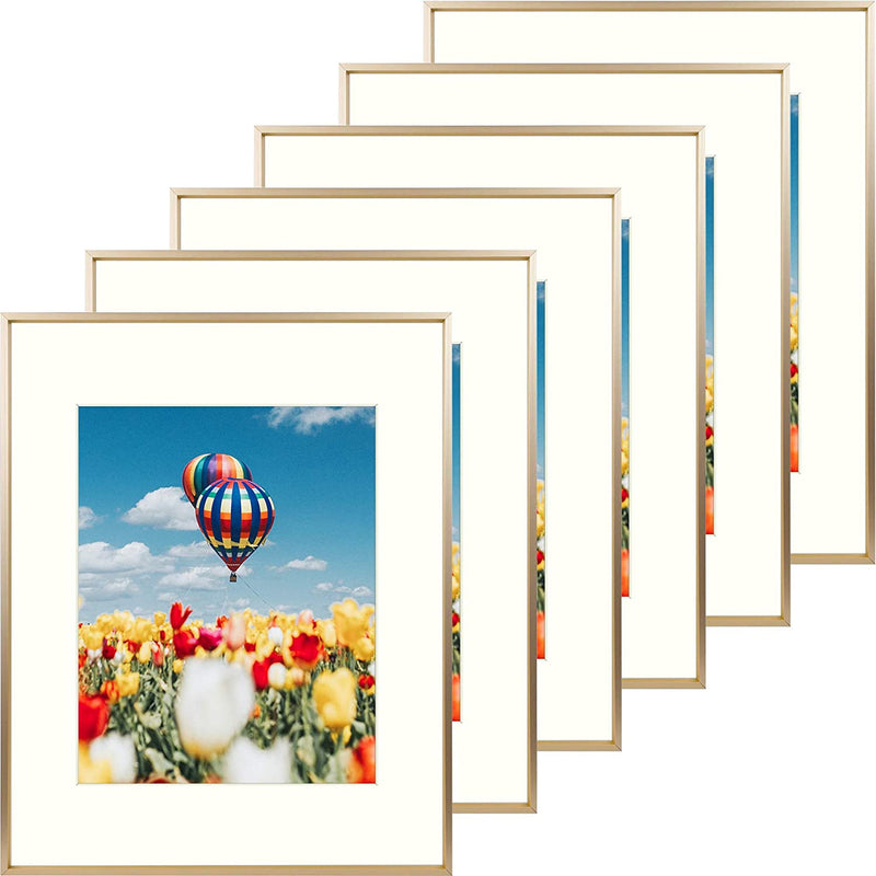 Golden State Art, 8X10 Aluminum Photo Frame for 5X7 Pictures with Ivory Mat Easel Stand for Tabletop Display - Wall Display - Great for Weddings, Graduations, Events, Portraits (Gold, 1-Pack) Home & Garden > Decor > Picture Frames Golden State Art Gold 16x20(Set of 6) 