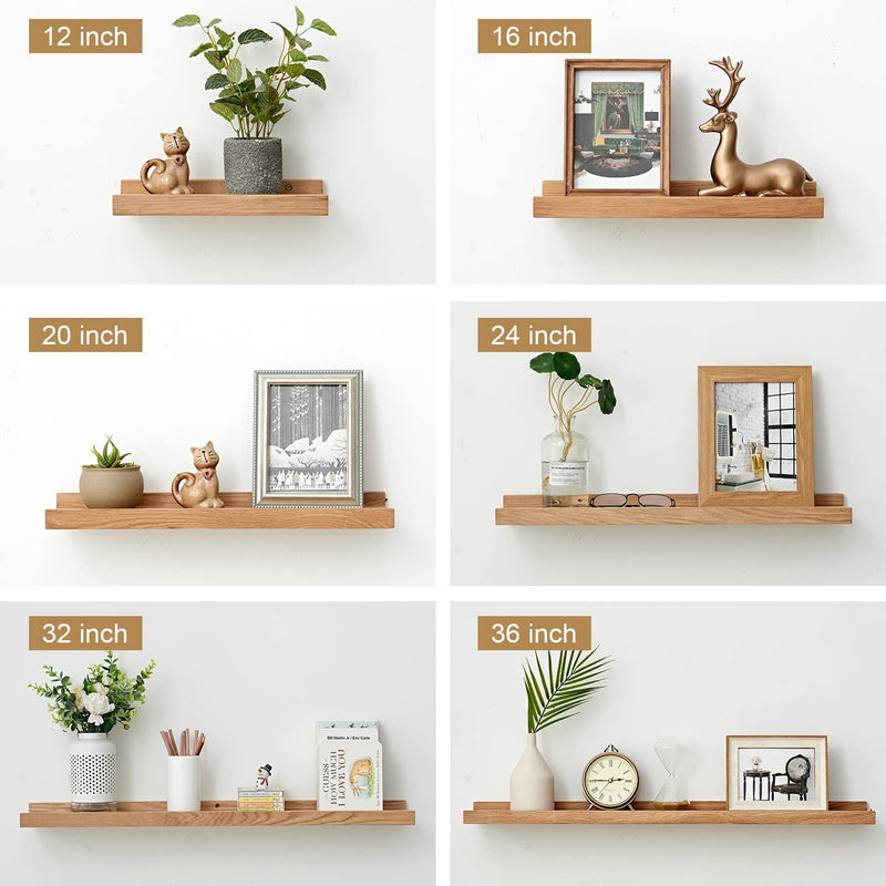 Oak Floating Shelves Natural Wood Wall Mounted Display Picture Ledge Wall Shelf for Home Office Living Room Bedroom Wall Storage Shelf 4X12 Inch Furniture > Shelving > Wall Shelves & Ledges TREOAKWIS   