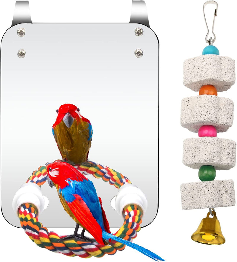 Catcan Bird Cage Mirror, Bird Mirror with Perch Rope for Cage Cockatiels Cotton Rope Standing Bar Parrot Mirror with Parrot Molar Toy Pendant Animals & Pet Supplies > Pet Supplies > Bird Supplies > Bird Toys Catcan   