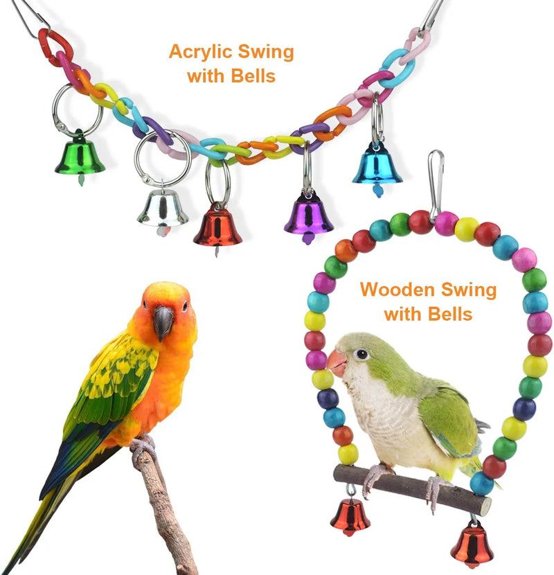 WBYJ 17 Pack Birds Parrot Toys, Parrots Swing Hanging Chewing with Bells Toys Hand Made Bird Cage Toys for Love Birds Finches Small Parrots Parakeets Cockatiels Conures Small Macaws (A) Animals & Pet Supplies > Pet Supplies > Bird Supplies > Bird Toys WBYJ   