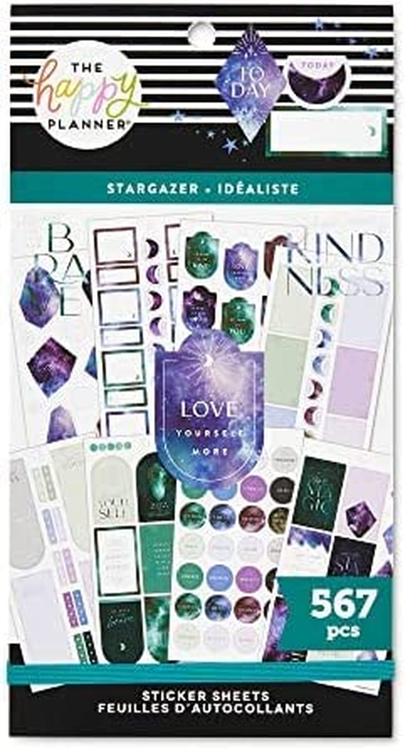 The Happy Planner Sticker Pack for Calendars, Journals and Projects –Multi-Color, Easy Peel – Scrapbook Accessories – Cosmic Watercolor Theme – 30 Sheets, 494 Stickers Total