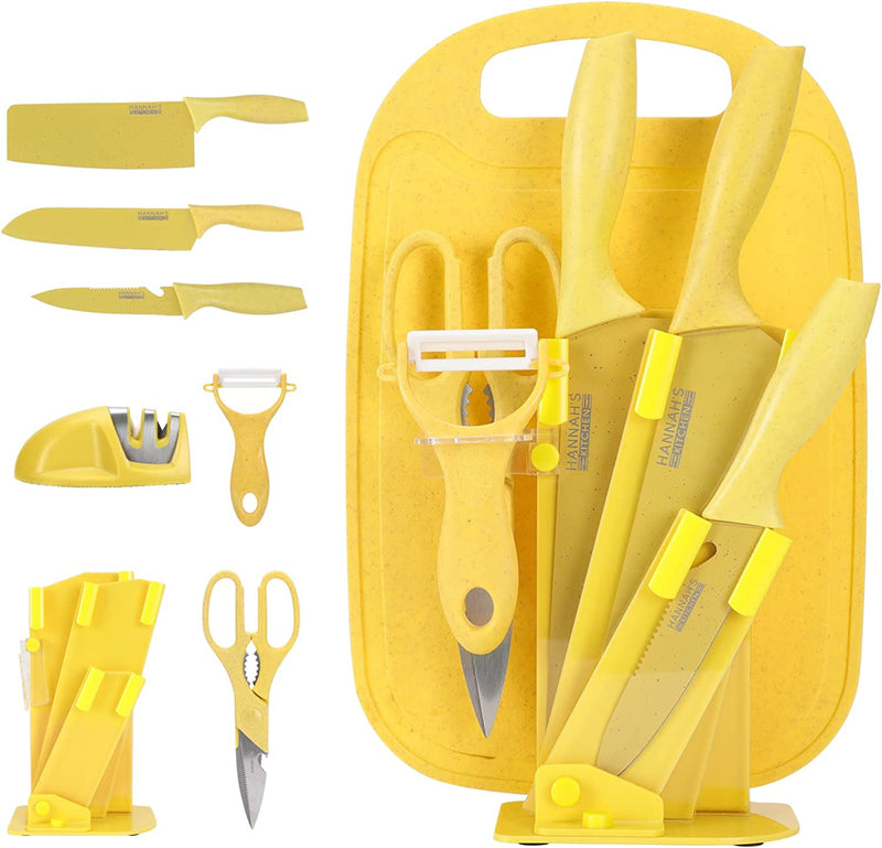 Cute Knife Set Includes 3 Kitchen Knives, Ceramic Peeler and Multipurpose Scissor, Dishwasher Safe, Good for Beginners Home & Garden > Kitchen & Dining > Kitchen Tools & Utensils > Kitchen Knives Hannah's Kitchen Yellow  