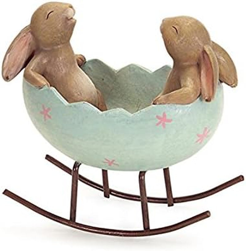 Laughing Bunny Rabbits Rocking in an Easter Egg Cradle Spring Easter Decoration Vintage Rustic Country Bunnies Rabbit Figurine Statue (Bunnies in a Cradle)