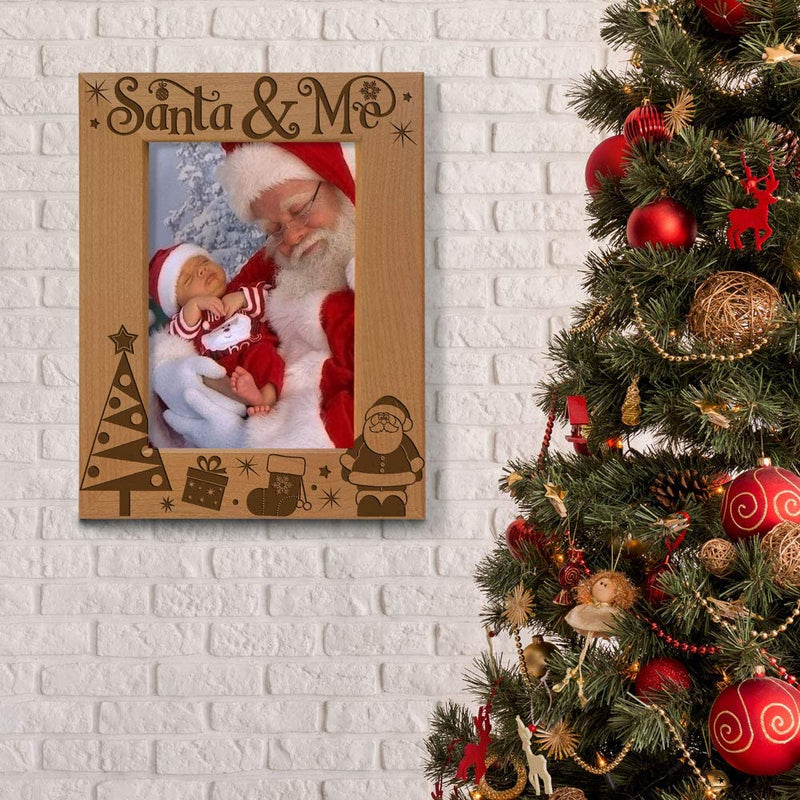 KATE POSH Santa & Me Engraved Natural Wood Picture Frame. My First Christmas, My 1St Christmas, New Baby Grandma Gift, Grandpa Gift, My Visit with Santa. (5X7-Vertical) Home & Garden > Decor > Picture Frames KATE POSH   