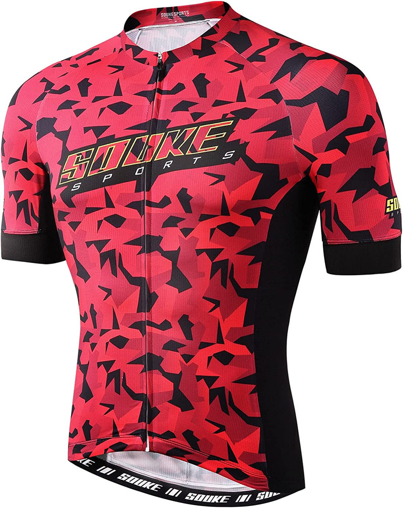 Souke Sports Men'S Cycling Bike Jersey Biking Shirts Short Sleeve Bicycle Clothing Zip Pocket Sporting Goods > Outdoor Recreation > Cycling > Cycling Apparel & Accessories Souke Sports Red X-Large 