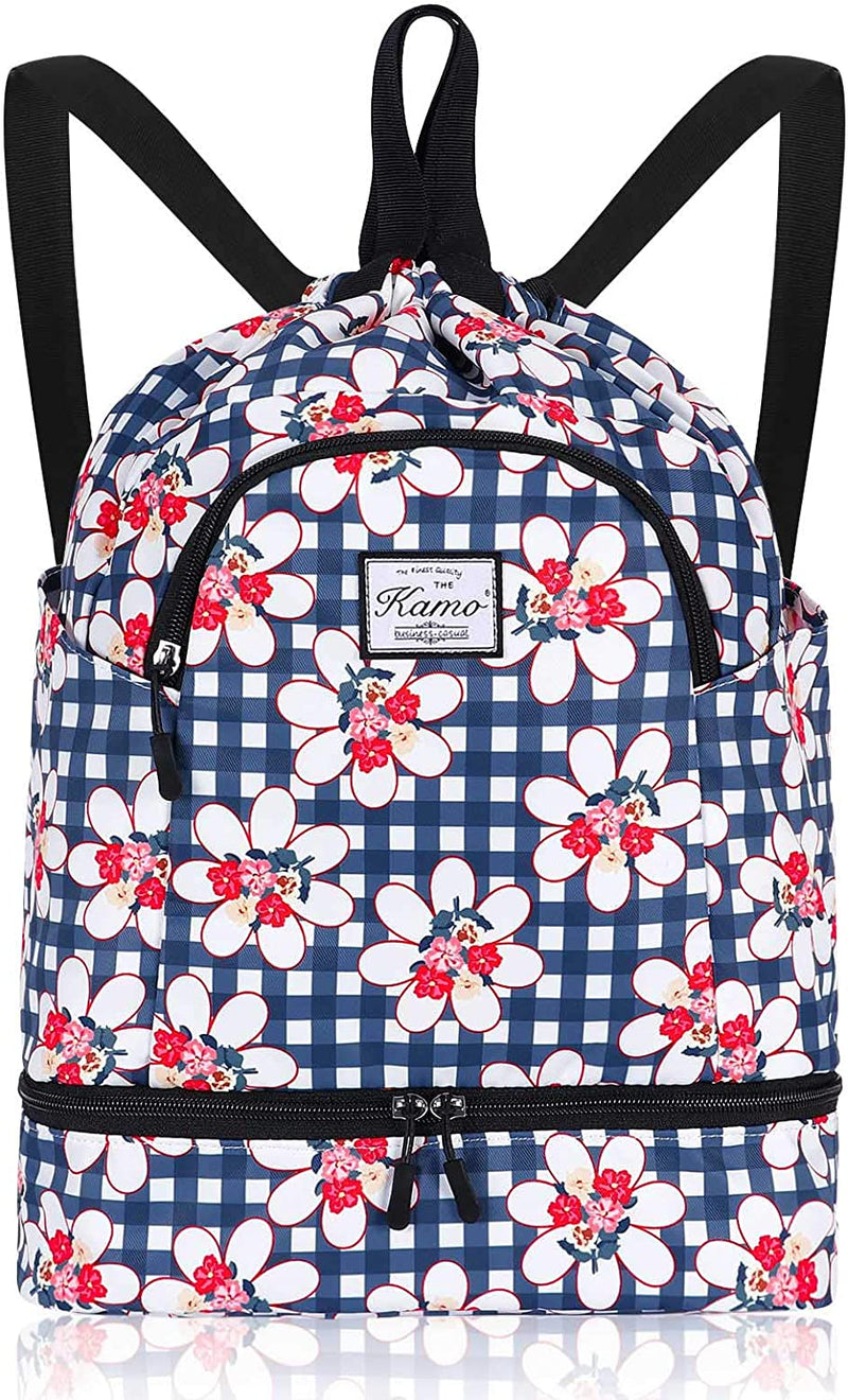 KAMO Drawstring Backpack Bag - Sport Swimming Yoga Backpack with Shoe Compartment, Two Water Bottle Holder for Men Women Large String Backpack Athletic Sackpack for School Travel Home & Garden > Household Supplies > Storage & Organization KAMO Little Red Flower  