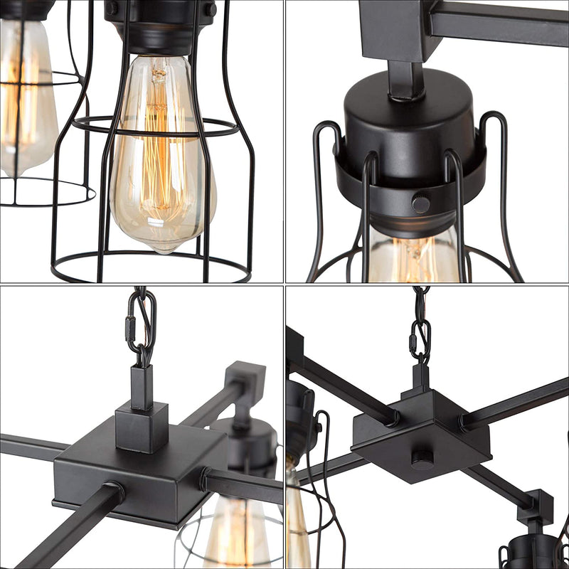 LNC Black Chandelier, 4-Light Farmhouse Chandelier for Kitchen Island, Foyer, Entryway, 20'' Dining Room Lighting Fixtures Hanging with Metal Cage Shades Home & Garden > Lighting > Lighting Fixtures > Chandeliers LNC   
