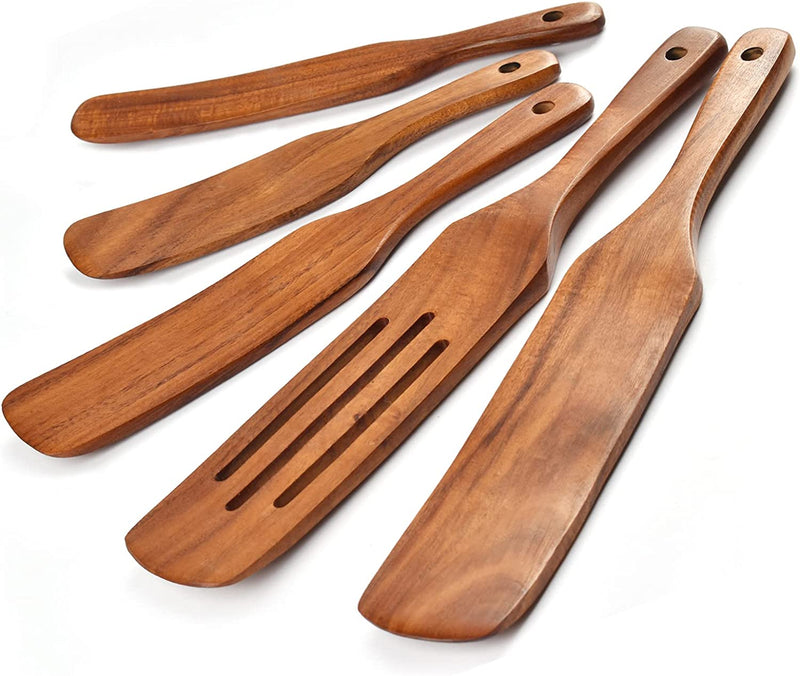 Spurtle Set ,Wooden Spurtle Set of 9,Wooden Spoons for Cooking, Natural Teak Wooden Utensils for Cooking, Stirring, Mixing, Serving,Spurtles Kitchen Tools as Seen on Tv