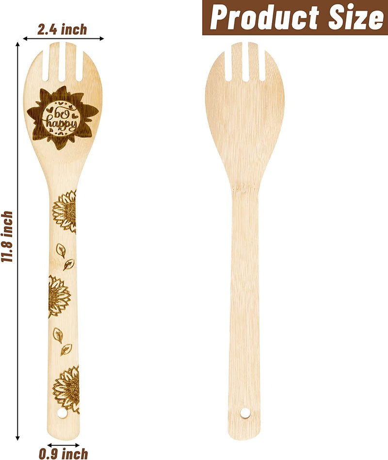 Eartim 5Pcs Sunflower Wooden Spoons Utensils Set, Summer Sunflower Theme Kitchen Cooking Utensils Natural Non-Stick Carve Burned Bamboo Cooking Spoon Slotted Spatulas Tools Birthday Wedding Gifts Home & Garden > Kitchen & Dining > Kitchen Tools & Utensils Eartim   