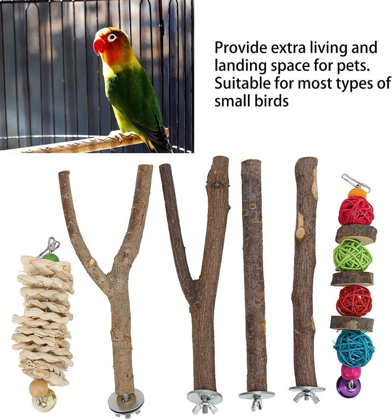 Ladieshow 6 Pcs Budgie Toys Natural Wood Bird Perch, Bird Cage Perches, Budgie Perch Stand, Budgie Cage Perches Birdcage Stands Natural Parrot Stand for Cockatiels, Parakeets, Finches(6Pcs) Animals & Pet Supplies > Pet Supplies > Bird Supplies Ladieshow   