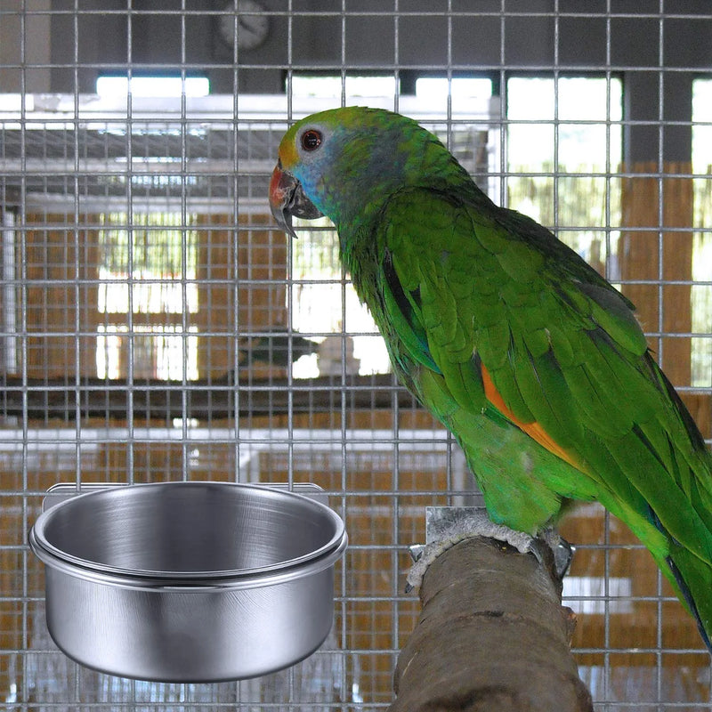 3 Pieces Bird Feeding Dish Cups Stainless Steel Parrot Feeding Cups Animal Cage Water Food Bowl Bird Cage Cups Holder with Clamp Holder for Bird Parrot Water Food Dish Feeder (S)