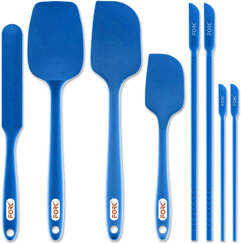 Silicone Spatula, Forc 8 Packs 600°F Heat Resistant BPA Free Nonstick Cookware Dishwasher Safe Flexible Lightweight, Food Grade Silicone Cooking Utensils Set for Baking, Cooking, and Mixing Black Home & Garden > Kitchen & Dining > Kitchen Tools & Utensils Forc Blue  