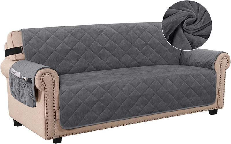 H.VERSAILTEX Thick Velvet Sofa Cover Soft Couch Cover for 3 Cushion Cover Washable Furniture Protector for Dogs Non-Slip Sofa Slipcover with Elastic Strap Fit Sitting Width up to 70"(Sofa, Grey) Home & Garden > Decor > Chair & Sofa Cushions H.VERSAILTEX Grey Sofa 