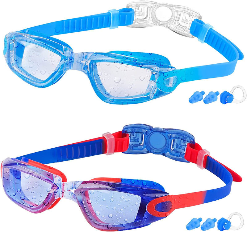 Kids Swim Goggles, 2 Packs Swimming Goggles for Kids Girls Boys and Child Age 4-16 Sporting Goods > Outdoor Recreation > Boating & Water Sports > Swimming > Swim Goggles & Masks COOLOO 02.red&blue/Clear Lens&blue/Clear Lens  