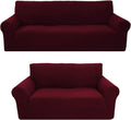 Sapphire Home 3-Piece Brushed Premium Slipcover Set for Sofa Loveseat Couch Arm Chair, Form Fit Stretch, Wrinkle Free, Furniture Protector Set for 3/2/1 Cushion, Polyester Spandex, 3Pc, Brushed, Brown Home & Garden > Decor > Chair & Sofa Cushions Sapphire Home Burgundy 2pc set (Sofa, Love) 