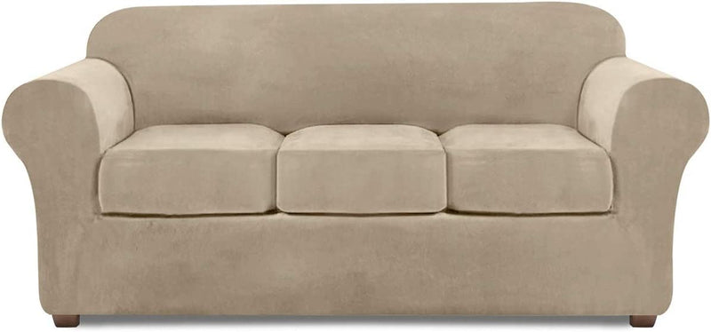 Sofa Covers for 3 Cushion Couch Velvet Sofa Cover for 3 Cushion Couch Slipcover Stretch 4 Piece Couch Cover for Sofa Slipcover Furniture Covers for Couches and Sofas Furniture Protector (Brown) Home & Garden > Decor > Chair & Sofa Cushions NORTHERN BROTHERS Taupe Large 