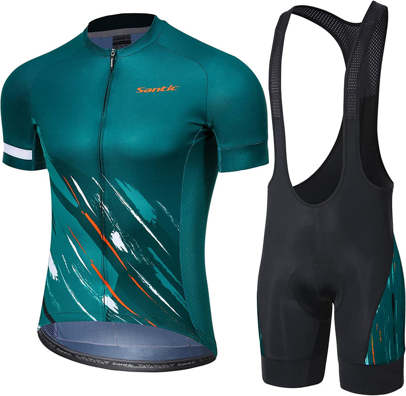 Santic Men'S Cycling Jersey Set Bib Shorts 4D Padded Short Sleeve Outfits Set Quick-Dry