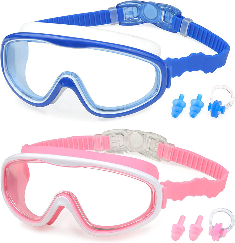 KAILIMENG Kids Swim Goggles, 2 Pack Swimming Goggles for Age 3-15, Anti-Fog Anti-Uv Cear Wide View Sporting Goods > Outdoor Recreation > Boating & Water Sports > Swimming > Swim Goggles & Masks KAILIMENG 2h.blue & Pink  