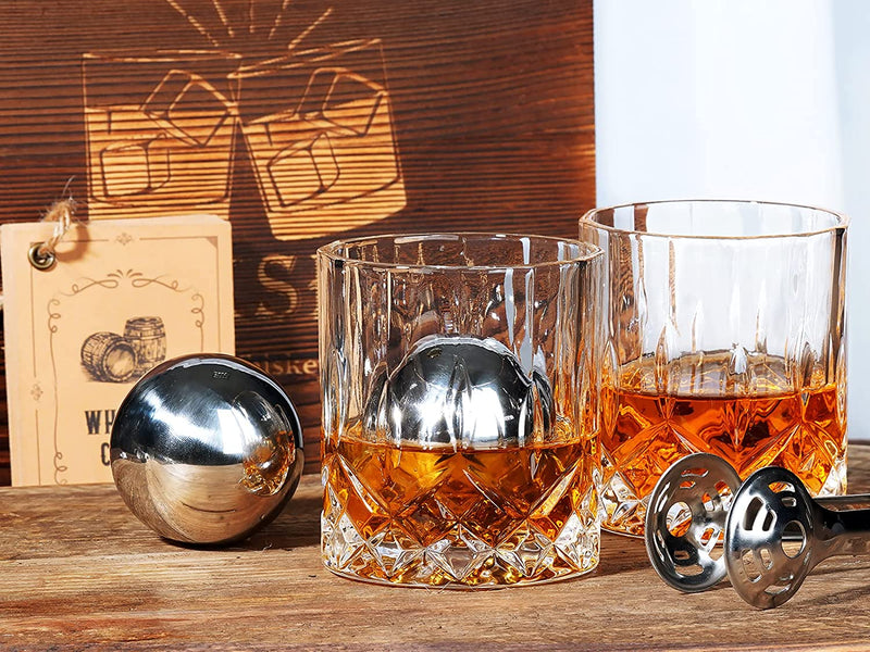 Gifts for Men Dad Husband, Christmas Stocking Stuffers Gifts, Stainless Steel Whiskey Glasses and Whiskey Stones Set Birthday for Him Boyfriend, Cool Burbon Scotch Cocktail Set Gifts Home & Garden > Kitchen & Dining > Barware Oaksea Whiskey Balls  