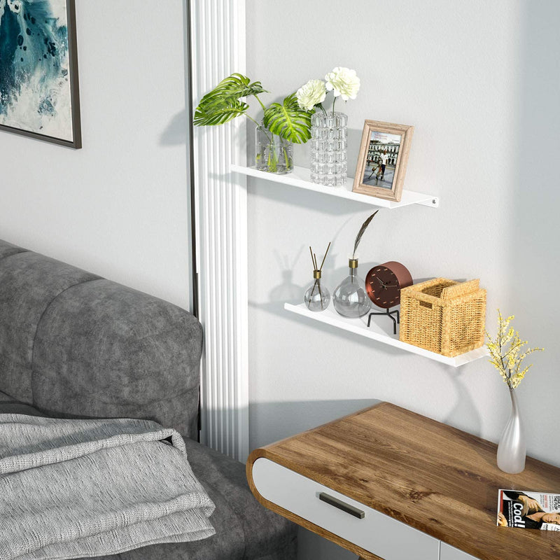 SRIWATANA White Metal Wall Shelves, 2 Set Floating Shelves for Bedroom, Living Room, Bathroom, Kitchen - Matte White
