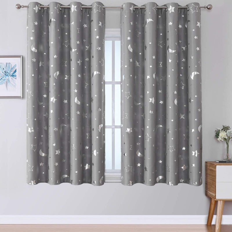 Navy Blue Blackout Galaxy Curtains 84 Inch for Nursery Bedroom, Soundproof Kids Room Darkening Grommet Constellation Curtain Drapes 2 Panels for Living/Dining Room Home & Garden > Decor > Window Treatments > Curtains & Drapes WUBODTI Grey 52×63 