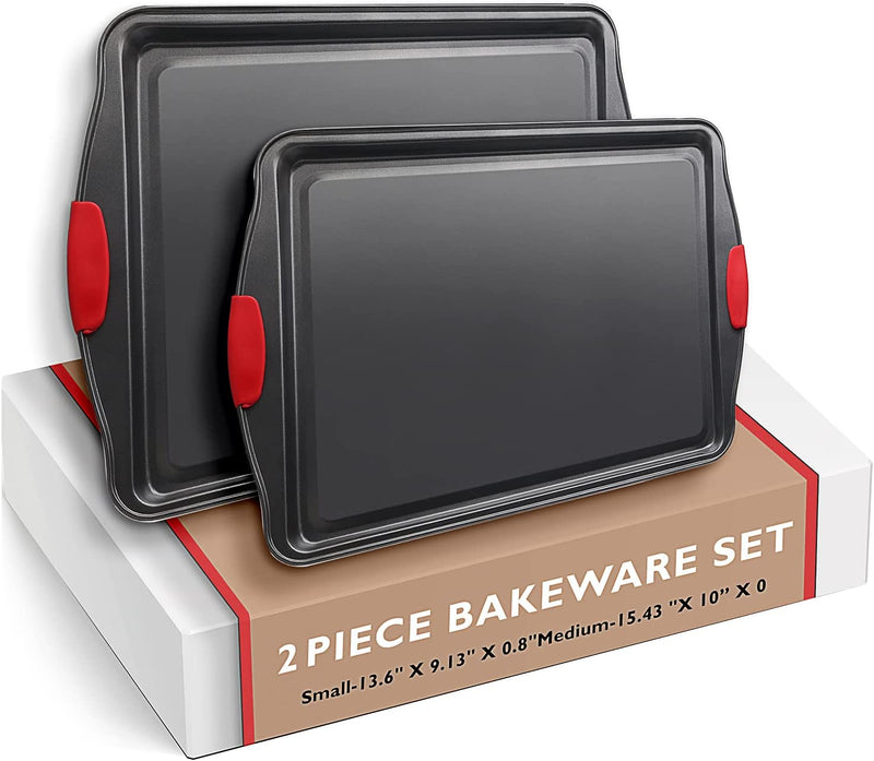 Eatex Nonstick Bakeware Sets with Baking Pans Set, 15 Piece Baking Set with Muffin Pan, Cake Pan & Cookie Sheets for Baking Nonstick Set, Steel Baking Sheets for Oven with Kitchen Utensils Set - Brown Home & Garden > Kitchen & Dining > Cookware & Bakeware EATEX Black Small & Medium Cookie Sheets 