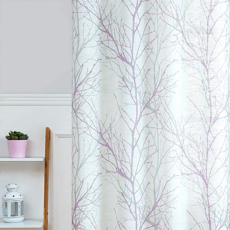 FMFUNCTEX Branch White Curtains 84” for Living Room Grey and Auqa Bluetree Branches Print Curtain Set Wrinkle Free Thick Linen Textured Semi-Sheer Window Drapes for Bedroom Grommet Top, 2 Panels Home & Garden > Decor > Window Treatments > Curtains & Drapes FMFUNCTEX Lilac 50" x 72" 