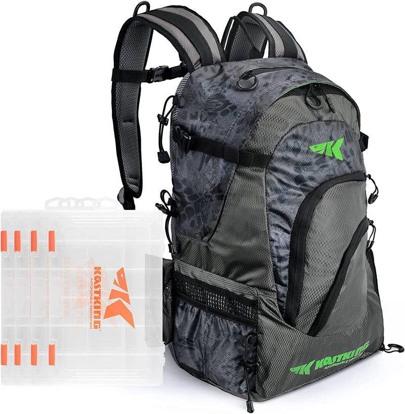 Kastking Fishing Tackle Backpack - Fishing Backpack - Saltwater Resistant Fishing Bag - Large Fishing Tackle Storage Bag Sporting Goods > Outdoor Recreation > Fishing > Fishing Rods Eposeidon Blackout Extra-large Backpack (21.25"x13.4"x9.25", With Boxes)  