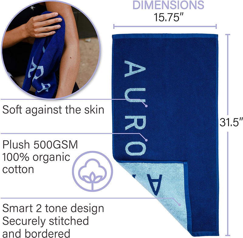 Luxury Gym Towel for Sweat - 100% Organic Cotton - Soft and Absorbent Workout Towel for Gym (31.5 X 15.75 Inch)- Silver Infused Sports Towel - Yoga and Gym Towel for Men and Women (Blue) Home & Garden > Linens & Bedding > Towels Aurora Athletica   