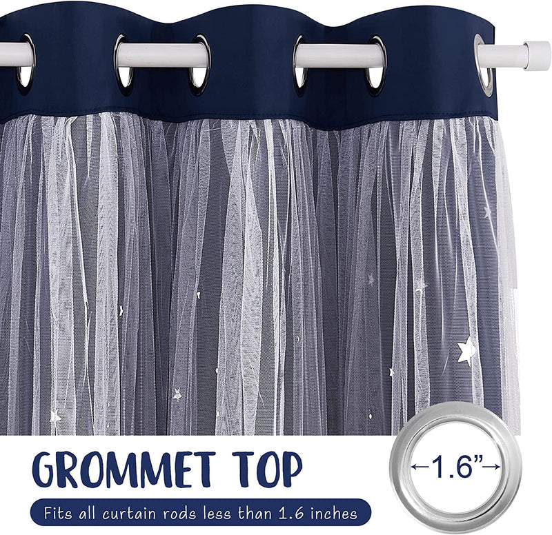 NICETOWN Stars and Moon Hollow-Out Blackout Curtains for Kids Room / Nursery, Grommet Top 2 Layer Window Treatment Curtain Panels for Living Room / Thanksgiving (2-Pack, W52 X L84 Inches, Navy Blue) Home & Garden > Decor > Window Treatments > Curtains & Drapes NICETOWN   