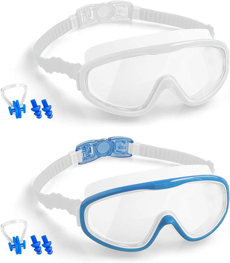 Elimoons Kids Goggles for Swimming Age 3-15,Kids Swim Goggles with Nose Cover No Leaking Anti-Fog Waterproof(2Pack) Sporting Goods > Outdoor Recreation > Boating & Water Sports > Swimming > Swim Goggles & Masks Elimoons White-white+blue  