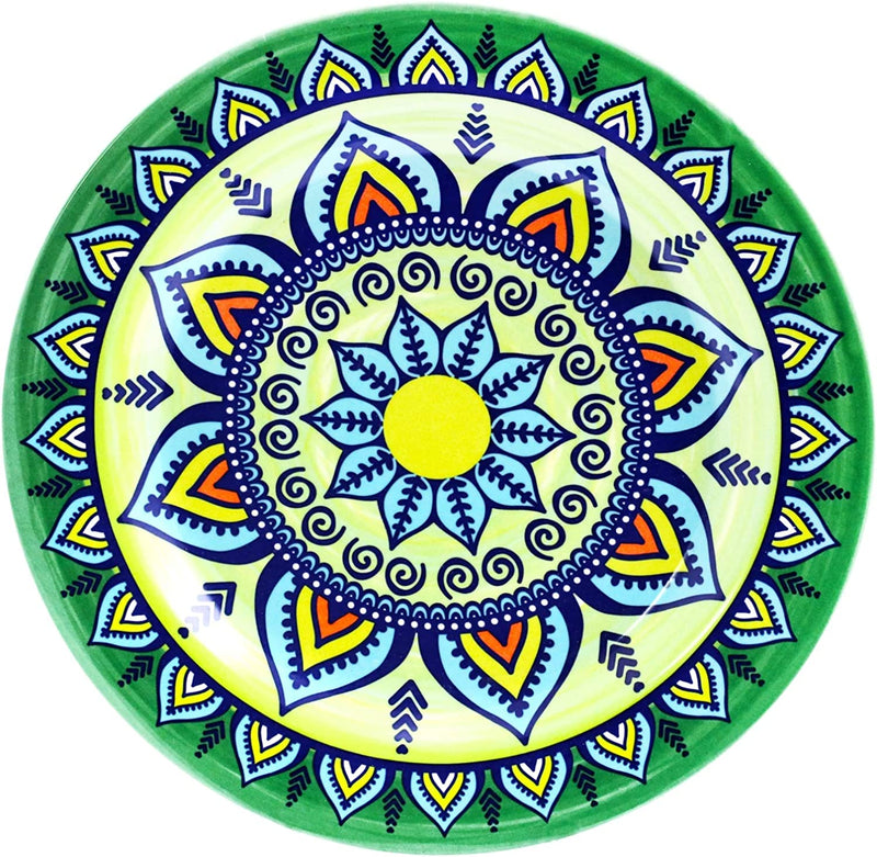 Elama Multicolored round Stoneware Mandala Pattern Dinnerware Set, 16 Piece, Green Home & Garden > Kitchen & Dining > Tableware > Dinnerware Elama   