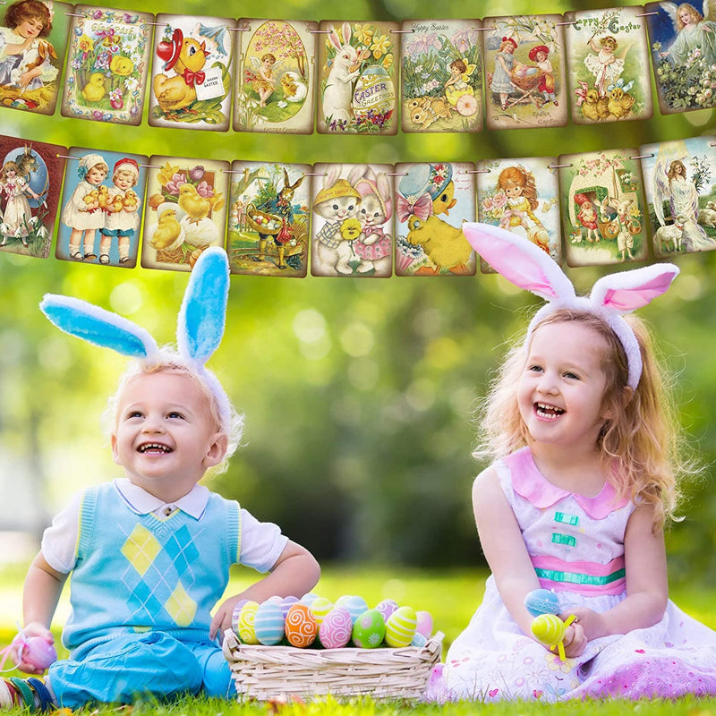 Easter Decorations Vintage Easter Day Banner, 18Pcs Retro Happy Easter Banner Hang Bunting Garland Decor for Mantle Fireplace Indoor Outdoor Home Decor Easter Party Supplies Home & Garden > Decor > Seasonal & Holiday Decorations Generic   