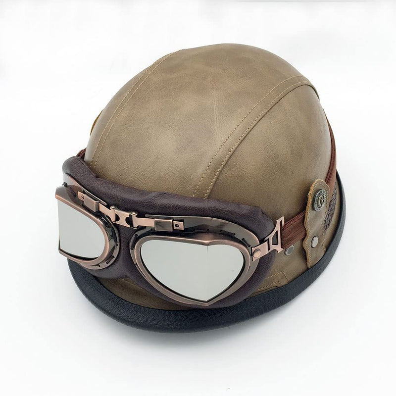 German Style Leather Motorcycle Helmets, Adult Retro Thin Skull Cap Half Helmet for Men Women, DOT Approved Vintage Open Face Half Shell Helmet for Bicycle Cruiser Scooter Mopeds Sporting Goods > Outdoor Recreation > Cycling > Cycling Apparel & Accessories > Bicycle Helmets Aanlun D Medium 